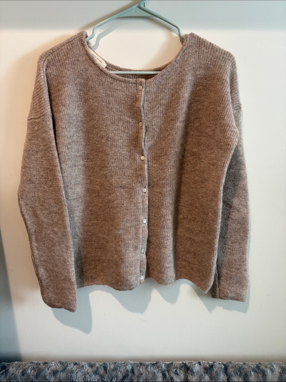 Sezane Neutral Taupe Button-Front Knit Cardigan